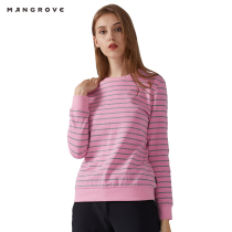 Mangov outdoor breathable casual round neck sweater soft and comfortable interior fashion simple striped ladies cotton T-shirt