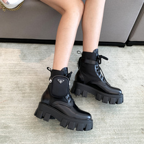 Clear cabin heightening thick bottom Martin boots female Inron craze ins cool genuine leather fashion trendpack boots short boots