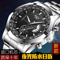New large dial hollowed-out mens watch fully automatic core steel band belt calendar luminous waterproof non-mechanical table