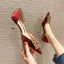 Red with Diamond High heel Shoes heels 6cm Brides wedding shoes 2021 New 100 hitch not tiring toe single shoes