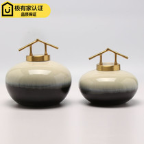 Modern new Chinese style creative ceramic storage tank copper ornaments Model room soft assembly decoration Hotel living room entrance decoration