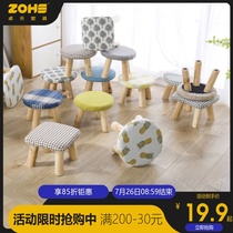 Stool Household round low stool Living room small pier fashion creative small wooden stool Simple round stool footstool fabric stool