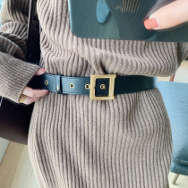 Xixi Women Europe Station 2019 Early Winter New 337 Fashion Simple Joker Metal Square Buckle Leather Belt 29244