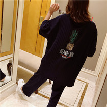 Spring and summer short-sleeved trousers pajamas womens pit strip pure cotton pineapple home service loose large size fat mm200 catties suit