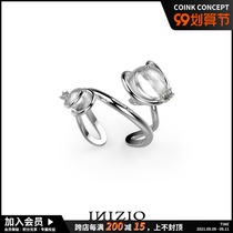 INIZIO flexible double ring opening ring simple ins niche design advanced sense white crystal designer model