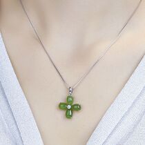 Sterling Silver Necklace Female Simple choker Natural Hetian Jasper Road Letong Pendant Silver Inlaid Birthday Gift