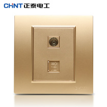  Zhengtai Electric steel frame wall switch socket panel NEW7L Champagne gold TV computer socket panel