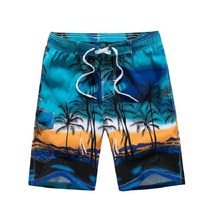 Summer new mens beach pants can be used for quick-drying anti-embarrassing five-point pants coconut tree print large size casual shorts