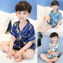 Child Sleepwear Summer Thin Ice Silk Short Sleeve Suit Boy CUHK Boy Summer Boy Cool Air Conditioning Home Clothing