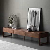  Nordic simple solid wood living room floor cabinet North American black walnut TV cabinet coffee table combination log small apartment