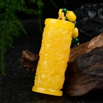 Chicken Oil Yellow Frosted Dragon Column Collarbone Sweater Chain Pendant Natural Nectar Wax Raw Dragon Plate Amber Blood Perpper Necklace