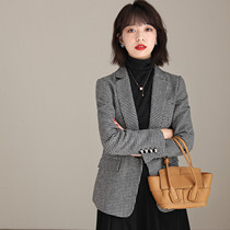 JOLIMENT vintage one button thousand bird grid small suit women 2020 autumn and winter New temperament Joker wool suit