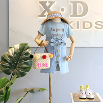 Do not return do not change brand childrens clothing 2019 summer new girl Han Faner small high waist lace-up denim strap skirt