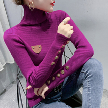 Turtleneck sweater 2020 winter wear new slim simple sticker button long sleeve Joker pit base shirt women tide