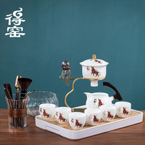 DeHua white porcelain ceramic kung fu tea set home tea maker office meeting room lazy automatic tea set