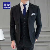 Romon wool suit suit men slim business casual suit professional dress groom wedding dress best man suit
