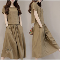 Summer commoner womens cotton and linen fashion two-piece linen skirt retro loose plus size thin mid-length dress