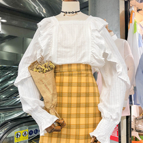 2021 autumn new wild design sense niche loose flared long-sleeved shirt white French top womens trend