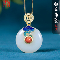 White jade family and field jade inlaid S925 silver white jade green buckle pendant female jade pendant jade pendant jade goods