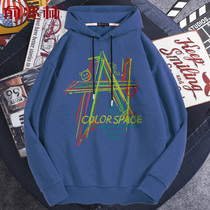 High street loose hooded sweater men sweet cool Japanese graffiti Hong Kong style students high school students autumn new blue jacket