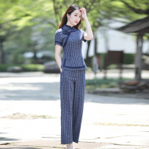 National Wind Suit Womens Summer 2022 New Chinese Style Career Suit Women China Wind Retro Qipao Qipao Two Sets