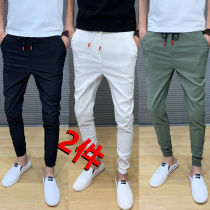 Pants men spring summer leisure ankle-length pants men slim feet mens tie pants harlaun pants Mens Society Boys pants