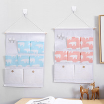 Simple cotton and linen fabric five-bag storage hanging bag door jewelry wall hanging class storage multi-layer sundries storage bag