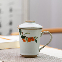 Mug Large capacity ceramic cup with lid Tea water separation cup Office tea cup Ruyao household couple