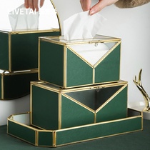 Life cosmetics storage box tray bedroom dressing table rack Nordic light luxury black leather tissue box