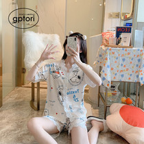 Japanese pajamas womens summer ice silk cartoon Snoopy white two-piece suit 2021 new net red home clothes summer