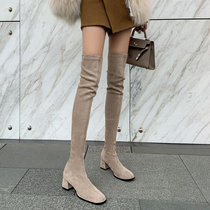 2022 spring new womens shoes net red over knee long boots thick heel with elastic boots slim slim boot long barrel boot
