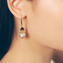 Phoenix Nirvana suitable round face earrings temperament female vintage garnet glass long drop earrings Ukiyo-e Chinese style