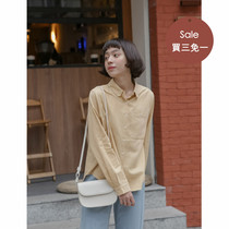 Buy three-free one orange blossom light retro feel pocket shirt female spring shirt small sub long sleeve blouse new