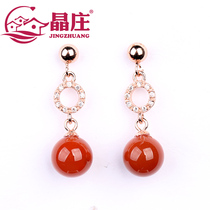 Gift certificate natural southern red agate earring female persimmon red s925 silver rose gold Korean long earrings show temperament