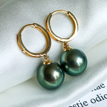 Xinlu 18K gold 8 - 14mm Tahiti black peacock green earbutton earbutton with strong light round sea water