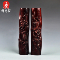 Mahogany Town ruler big leaf Rosewood Wood hand carved grape squirrel papermaking brush holder business gift