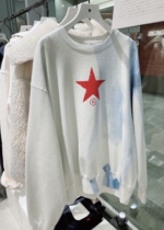 Japan system Kuang Wei Tokyo sleeve head sweatshirt dyeing kuro joint chest front red Five Star Beijing Spot