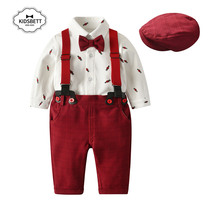 Boys autumn clothes 2021 new childrens straps suit plaid suit baby boy gentleman year dress