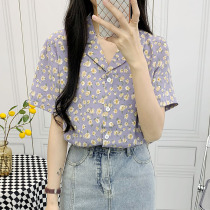 Short sleeve T-shirt female shirt slim fit small crumbled snow-spinning shirt 100 hitch polo collar lining with loose foreign air blouse