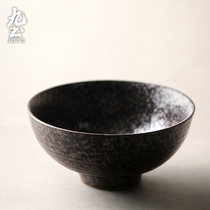 Nine Clay Pottery Days Style Cutlery Art Soup Rice Bowl Combined Day Material Pull Noodles Bowl retro minimalist Home Black Flat Plate