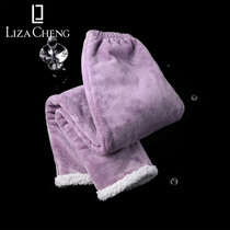 LizaCheng auspicious velvet series home pants thick flannel cashmere warm pants pajama pants women winter LL00032