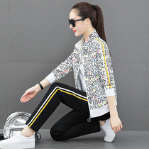 BBQ sports suit womens spring autumn 2022 new Korean version printed acrosico clothing foreign air weight reduction leisure wear three sets of damp