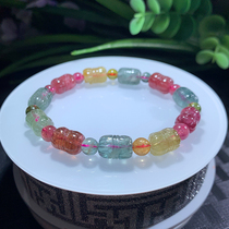 Brazil rainbow candy color tourmaline carving and flower bracelet Wangfu stone crystal jewelry for girlfriend 64706