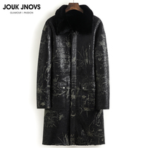 Light luxury original ecological leather hair one leather mens leather over the knee extended coat on both sides wear wool jacket winter