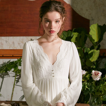 Chenxi nightgown V-collar loose lady skirt simple palace style long skirt low-cut home casual home casual home wear pajamas