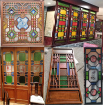 Factory direct sales Chinese antique Manchurian window Begonia color embossed art glass Xiguan custom solid wood grille