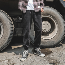 LMTNZD2021 autumn denim pants men Korean tide black trousers vintage wear loose tie pants
