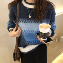 Tide Ocnltiy Cotton Glum Color Circular Head Sweater Woman 2021 Winter Han Version Soft sticky knife
