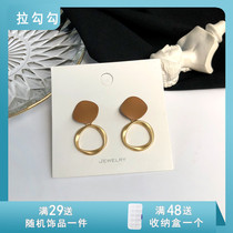 S925 silver needle harbour wind retro matt earrings minimalist geometric circle ear nail temperament grilled lacquered earthen 213
