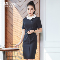 Clearance 6 fold summer business wear short sleeve chiffon dress womens black work dress hotel front desk overalls